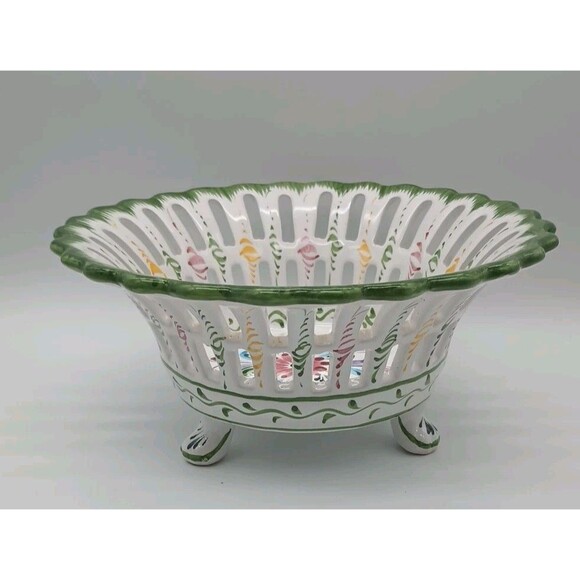 Hand Painted Ceramic Cutout Design Bowl Made In Portugal - Picture 2 of 6